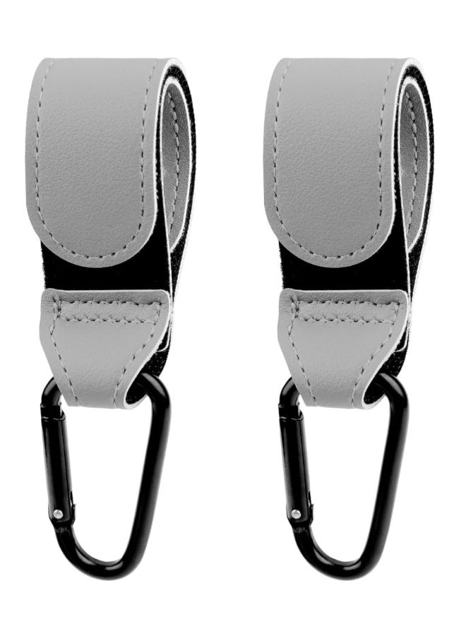 Baby Stroller Hooks Bag Hooks for Hanging Diaper Bags Multipurpose Velcro Hooks for Grocery Shopping Bags Premium Vegan Leather Pram Straps 2 Pcs, Grey