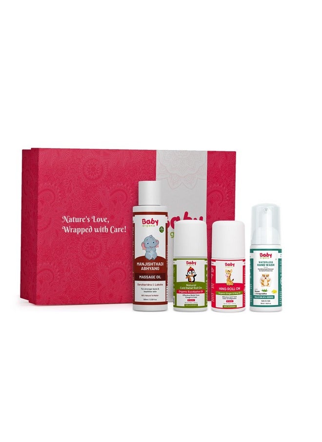 Gift Set - Komalaya Baal Wellness Combo | Cold Relief Roll-On - 40Ml | Hing Roll-On - 40Ml | Massage Oil - 10Ml | Waterless Handwash - 50Ml