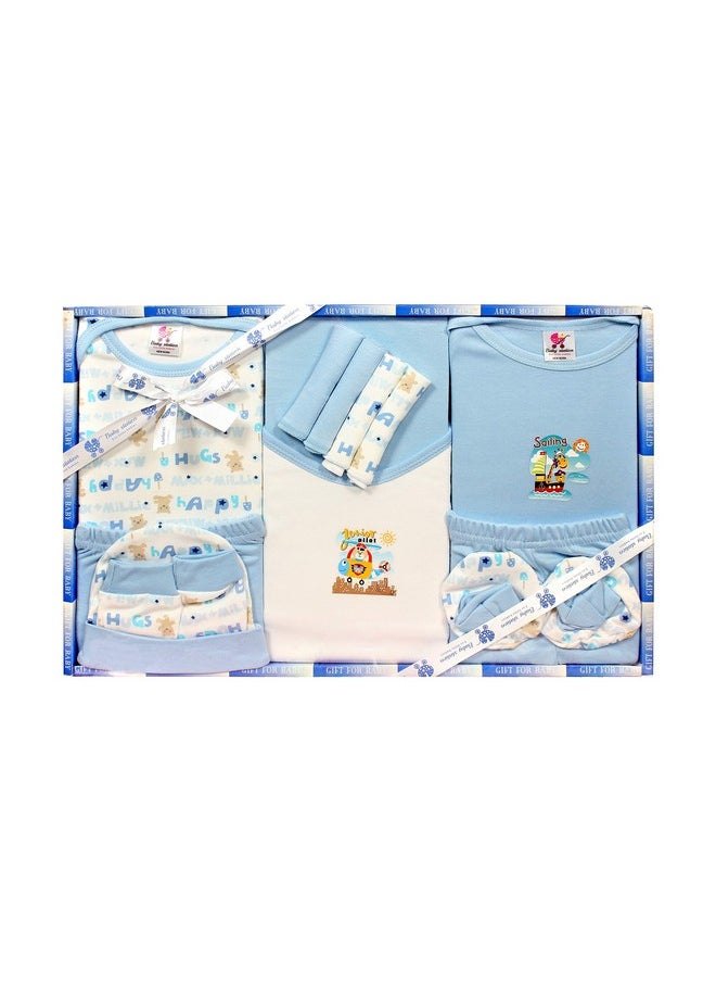 Cotton Gift Set For New Born Unisex- 13 Pieces (Blue)