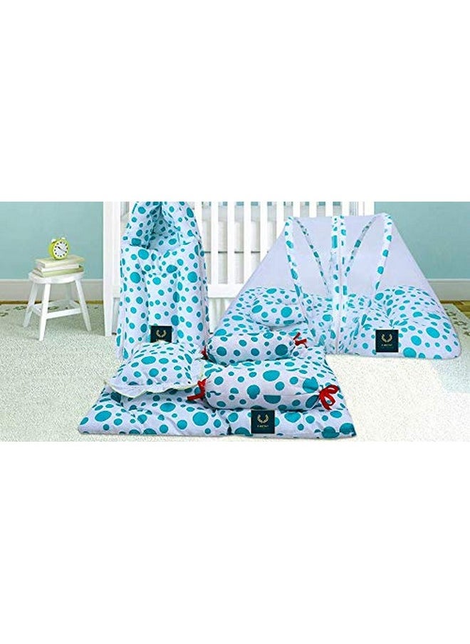 Baby Gift Set Of Complete Sleeping Essentials In One Pack(0-6 Months)(Total Items: 8) (Aqua Blue & Olive Green)