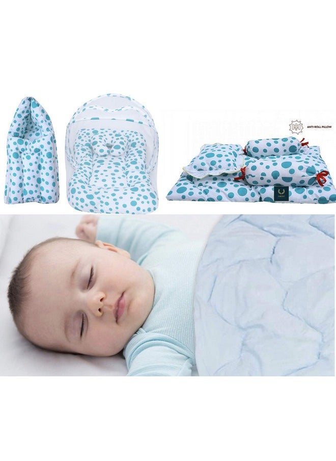 Baby Gift Set Of Complete Sleeping Essentials In One Pack(0-6 Months)(Total Items: 8) (Aqua Blue & Olive Green)