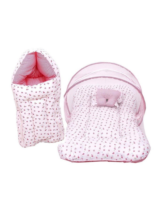 Baby Gift Pack Set Mattress With Net & Sleeping Bag(0-6 Months) Pink