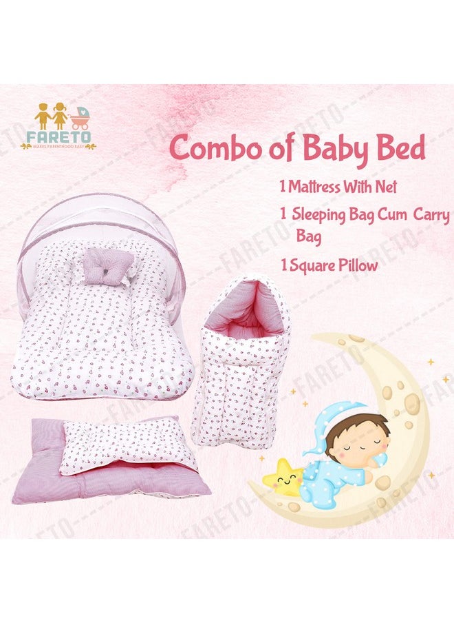 Baby Gift Pack Set Mattress With Net & Sleeping Bag(0-6 Months) Pink