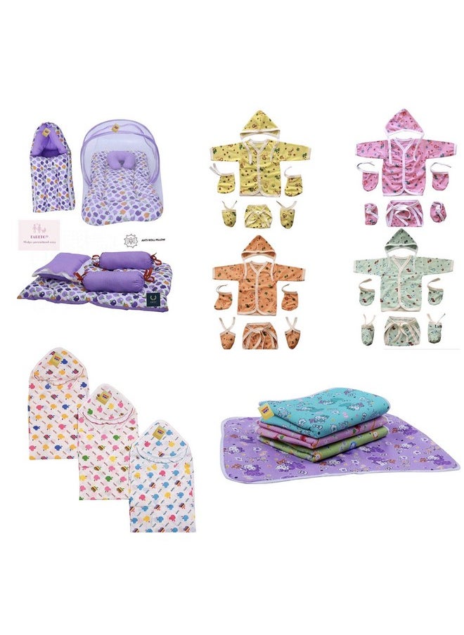 Baby'S 34 In 1 Combo Of Daily Needs Items In Single Packet (Multicolour, 0-6 Months) Set Of 34 Items (Purple)