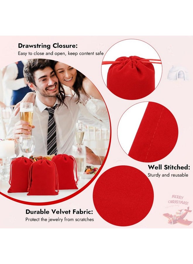 20Pcs Velvet Bags With Drawstrings, 4X6Inch Red Gift Bags Jewelry Pouches For Dice Wedding Party Favor