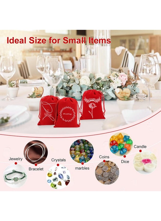 20Pcs Velvet Bags With Drawstrings, 4X6Inch Red Gift Bags Jewelry Pouches For Dice Wedding Party Favor