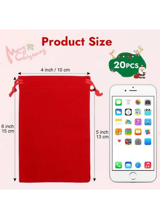 20Pcs Velvet Bags With Drawstrings, 4X6Inch Red Gift Bags Jewelry Pouches For Dice Wedding Party Favor