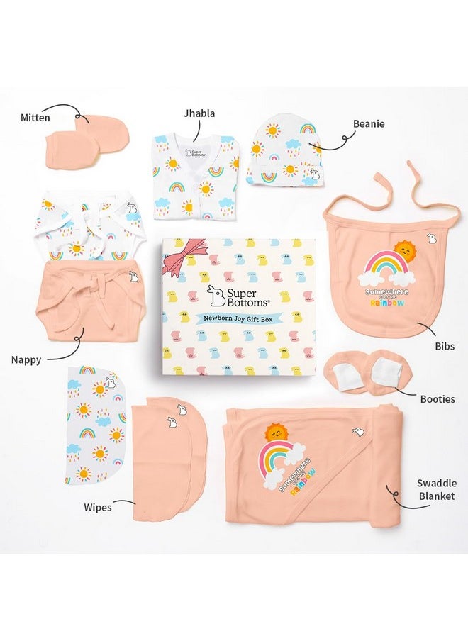 Newborn Gift Set - 11 Pcs (Peach) Clothing Hamper Baby Gift Set For Newborn 0-3 Months | Unisex Gift Set For Baby Boy & Baby Girl | Skin-Friendly Baby Clothes, Chemical-Free Dyes