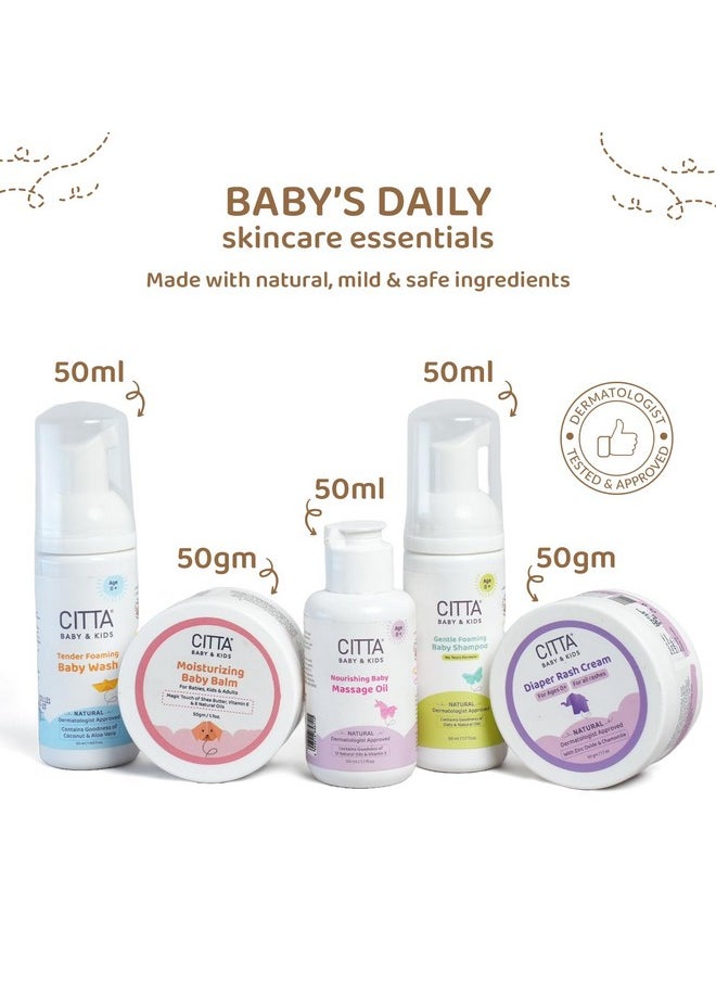 Cocoon Of Care | Gift Box | Baby Shampoo 50 Ml - 1 | Moisturizing Baby Balm 50Gm - 1 | Baby Wash 50 Ml - 1 | Diaper Rash Cream 50 Gm - 1 | Baby Massage Oil 50Ml - 1 | Complete Baby Care Kit