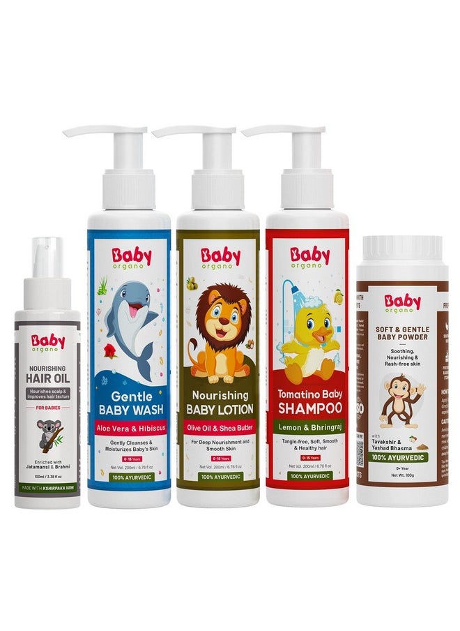 Baby Care Combo Product | New Born Bath & Skin Care Set | Baby Care Hamper | Baby Products | Combo Pack Of 5