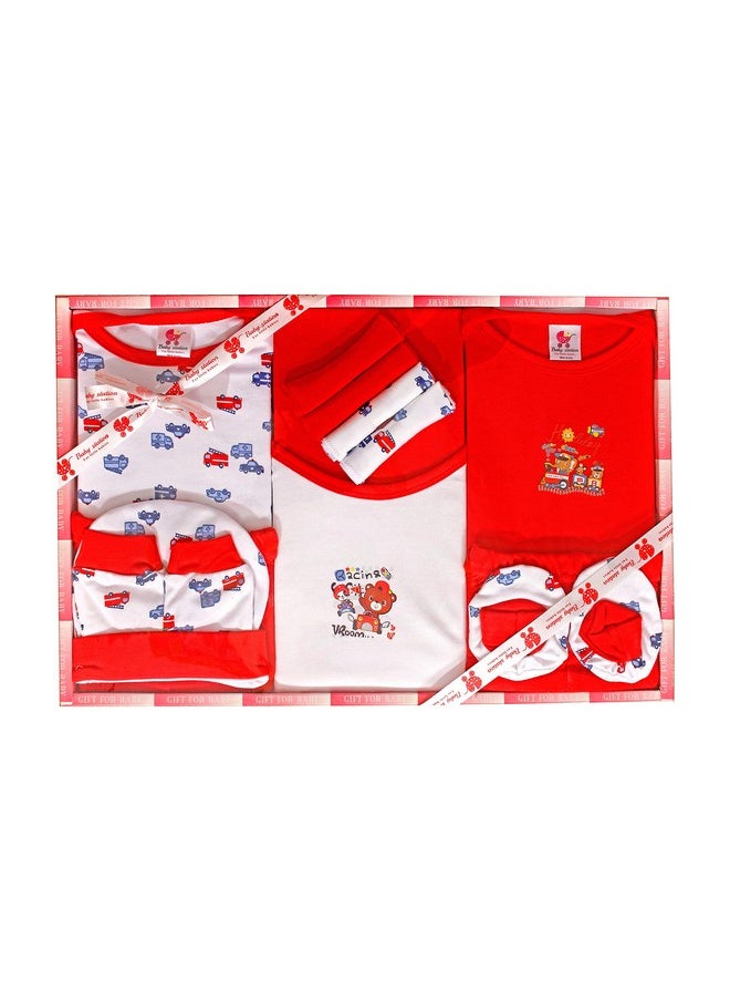 New Born Baby Gift Set Cotton Material For Baby Boy And Girls Ideal Baby Shower Gift 13 Pcs (Red)