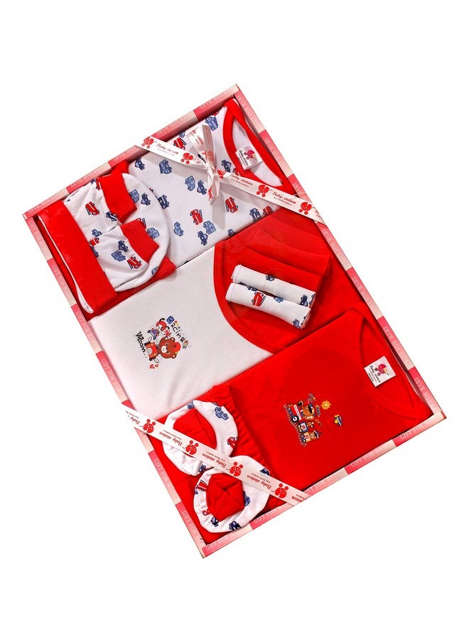 New Born Baby Gift Set Cotton Material For Baby Boy And Girls Ideal Baby Shower Gift 13 Pcs (Red)