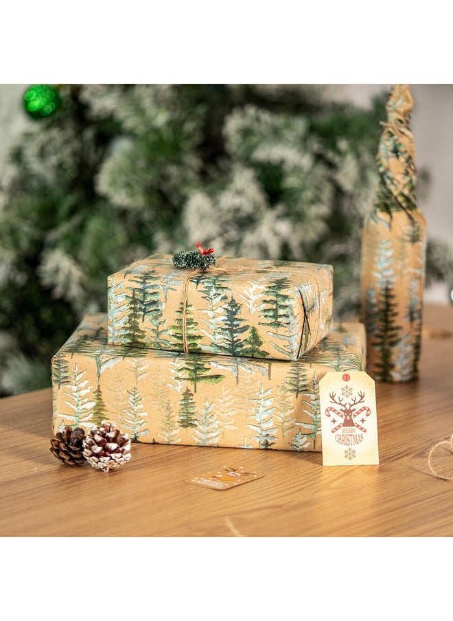 Christmas Wrapping Paper, Jumbo Roll Kraft Paper - Christmas Tree Design For Holiday Gift Wrap - 30 Inches X 100 Feet