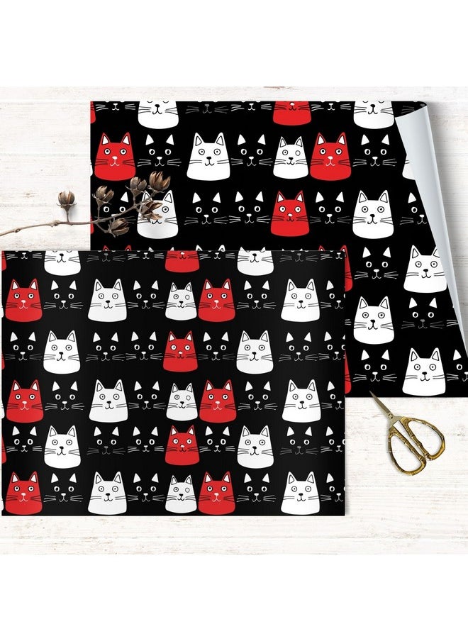 4 X Cat Wrapping Paper Sheets Black White Red Cute Animal Design Goth Gothic Gift Wrap For Women Her