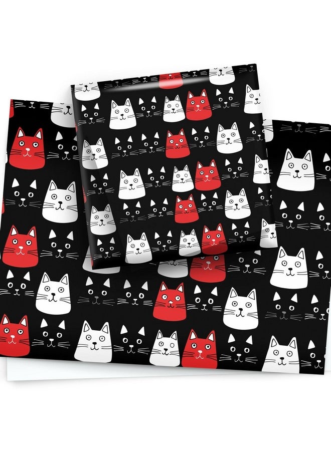 4 X Cat Wrapping Paper Sheets Black White Red Cute Animal Design Goth Gothic Gift Wrap For Women Her