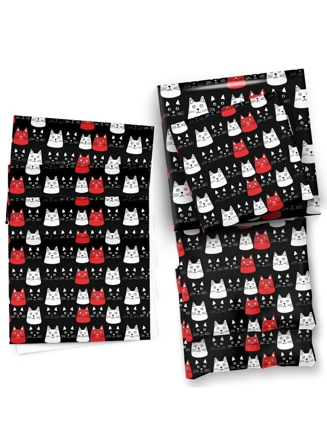 4 X Cat Wrapping Paper Sheets Black White Red Cute Animal Design Goth Gothic Gift Wrap For Women Her