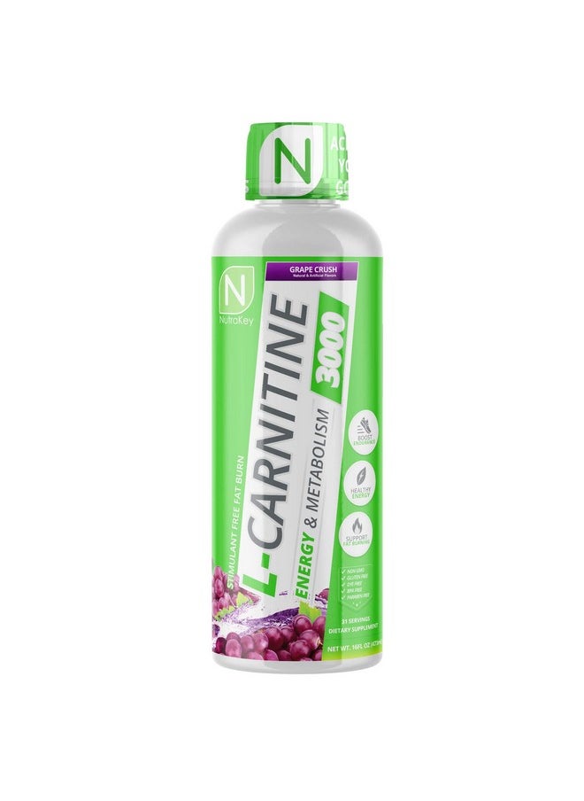 NutraKey L-Carnitine 3000mg, No Sugar, Gluten Free, Turn Into Fuel, (Grape Crush) 31 Servings