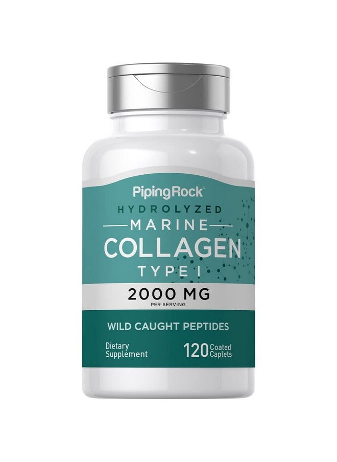 Piping Rock Marine Collagen Peptides | 2000mg | 120 Coated Caplets | Wild Caught Type 1 Hydrolyzed Supplement | Non-GMO, Gluten Free