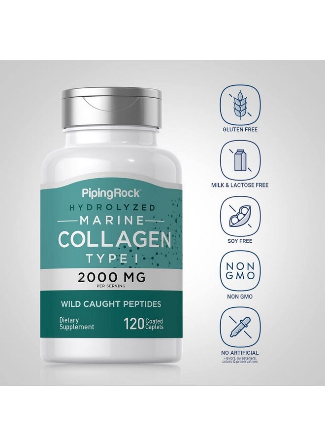 Piping Rock Marine Collagen Peptides | 2000mg | 120 Coated Caplets | Wild Caught Type 1 Hydrolyzed Supplement | Non-GMO, Gluten Free