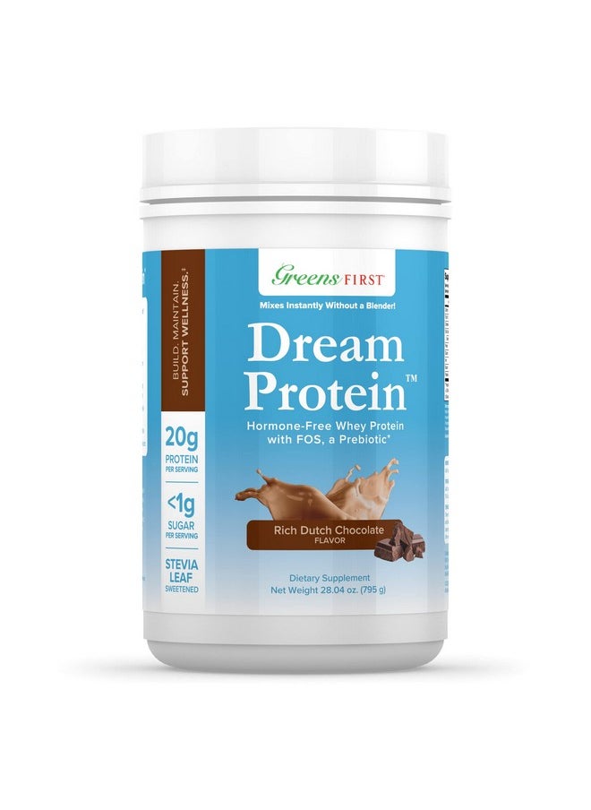 Greens First Dream Whey Protein Powder, Rich Dutch Chocolate, 30 Servings - 20 g Protein - Low Carb Powder - Hormone-Free, Non-GMO, No Artificial Sweeteners/MSG/Aspartame, 28.04 oz