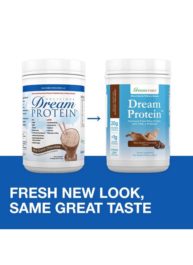 Greens First Dream Whey Protein Powder, Rich Dutch Chocolate, 30 Servings - 20 g Protein - Low Carb Powder - Hormone-Free, Non-GMO, No Artificial Sweeteners/MSG/Aspartame, 28.04 oz