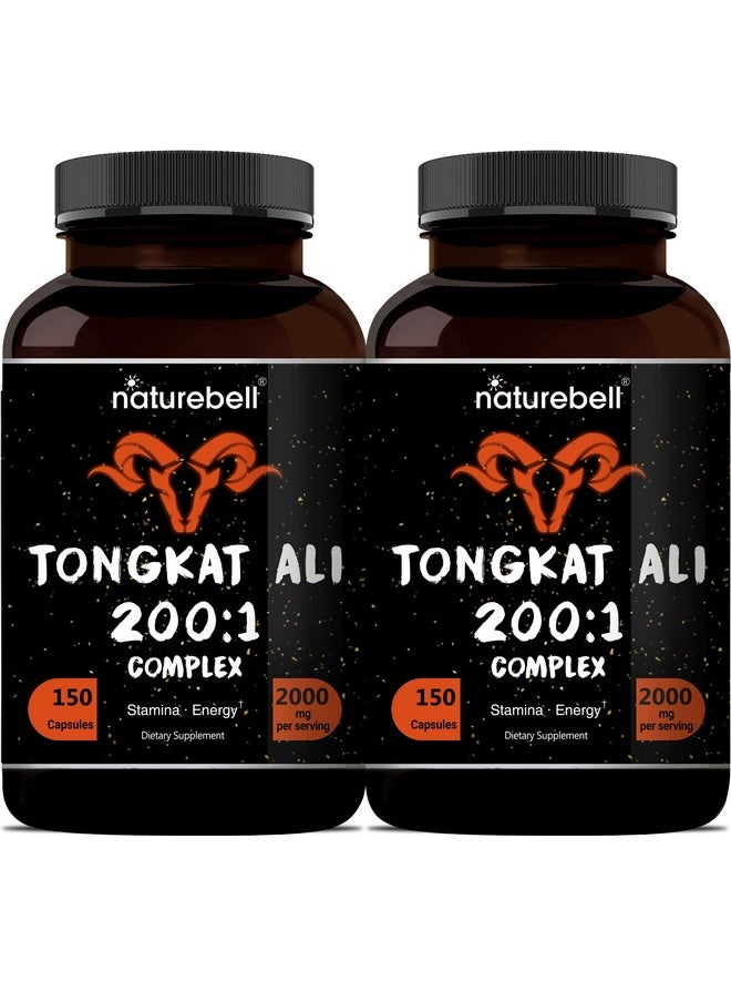 Tongkat Ali 200:1 (Longjack) Extract for Men, 2000mg Per Serving, Indonesia Origin, Eurycoma Longifolia | with Panax Ginseng for Energy, Stamina, & Male Health Support (150 Count (Pack of 2))