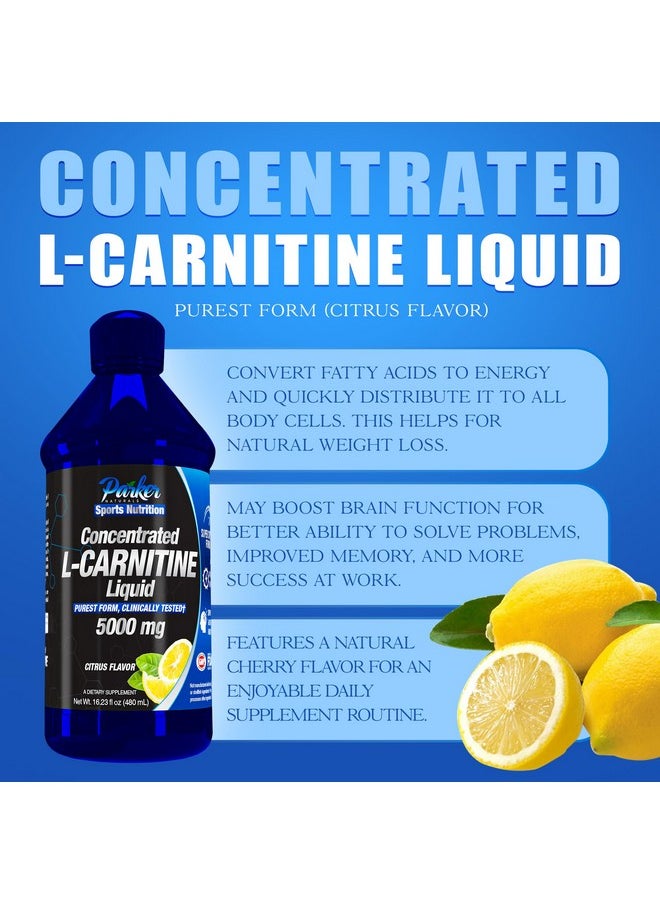 Parker Naturals Concentrated L-Carnitine Liquid, 5000mg All Natural Citrus Flavored L-Carnitine Supplement, Liquid L-Carnitine with Vitamin V5, 16.23 Fl. Oz