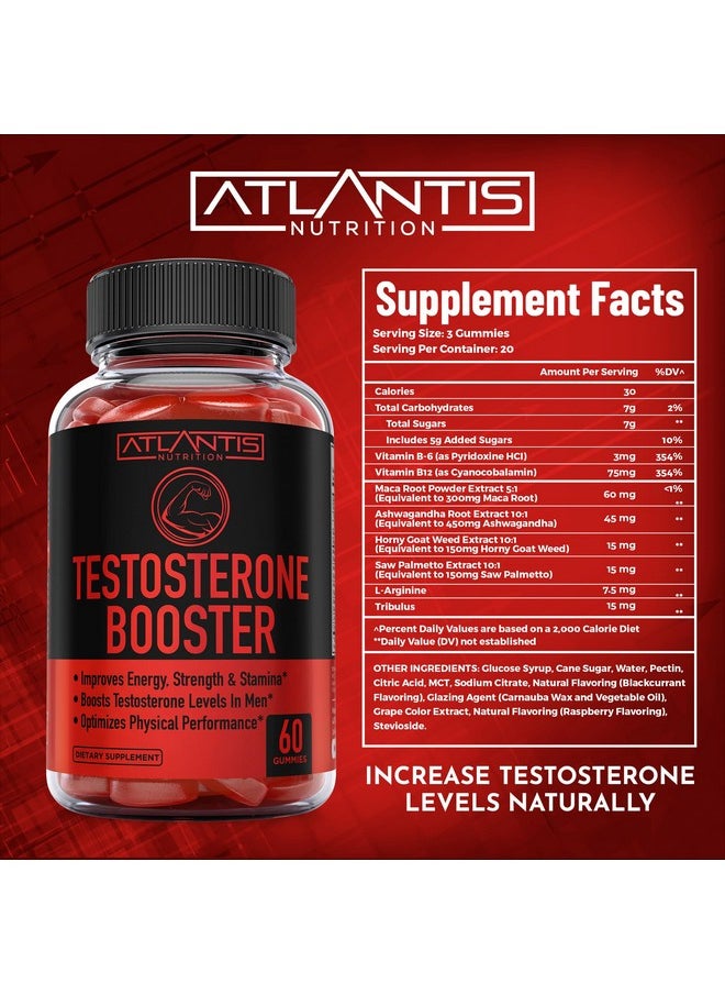 Testosterone Booster For Men Gummies - Enhances Strength & Stamina - Optimizes Physical Performance & Male Enhancement - Made With Tribulus, Horny Goat Weed, Maca Root & More. 2-Pack (120 Gummies)