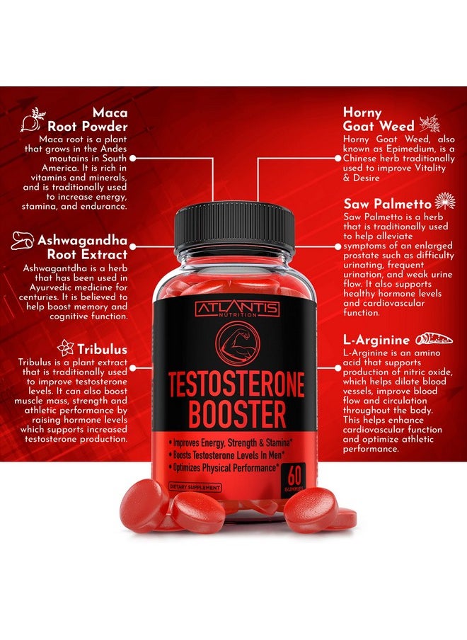 Testosterone Booster For Men Gummies - Enhances Strength & Stamina - Optimizes Physical Performance & Male Enhancement - Made With Tribulus, Horny Goat Weed, Maca Root & More. 2-Pack (120 Gummies)