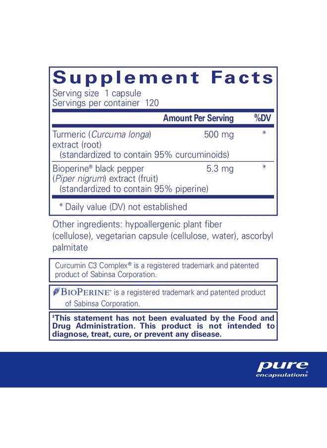 Pure Encapsulations Curcumin 500 with Bioperine - Antioxidant Supplement to Support Joints, Tissue, Liver, Colon & Cellular Health* - with Turmeric Curcumin & Bioperine - 120 Capsules