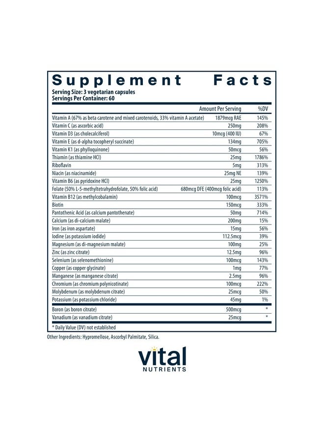 Vital Nutrients PreNatal Multi-Nutrients | Women's Prenatal Multivitamin/Mineral Formula with Potent Antioxidants | Vegetarian | Gluten, Dairy, Soy Free | Non-GMO | 180 Capsules