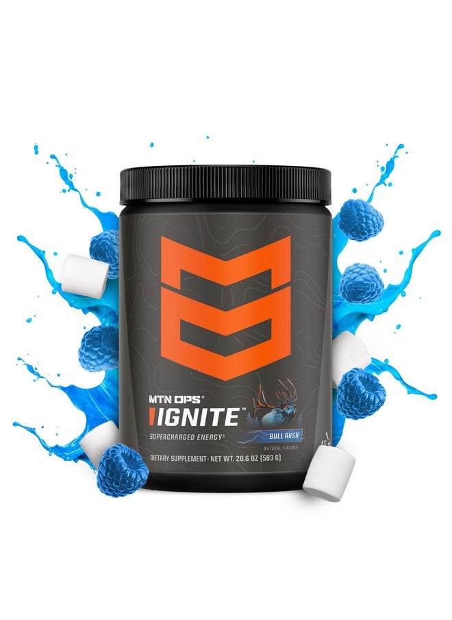 MTN OPS Ignite Energy Drink Powder, Gluten Free Nitric Oxide Supplement Drink Mix, L Arginine, L Citrulline, Caffeine & Nootropic Sugar Free Drink Mix, 45 Servings, Bull Rush