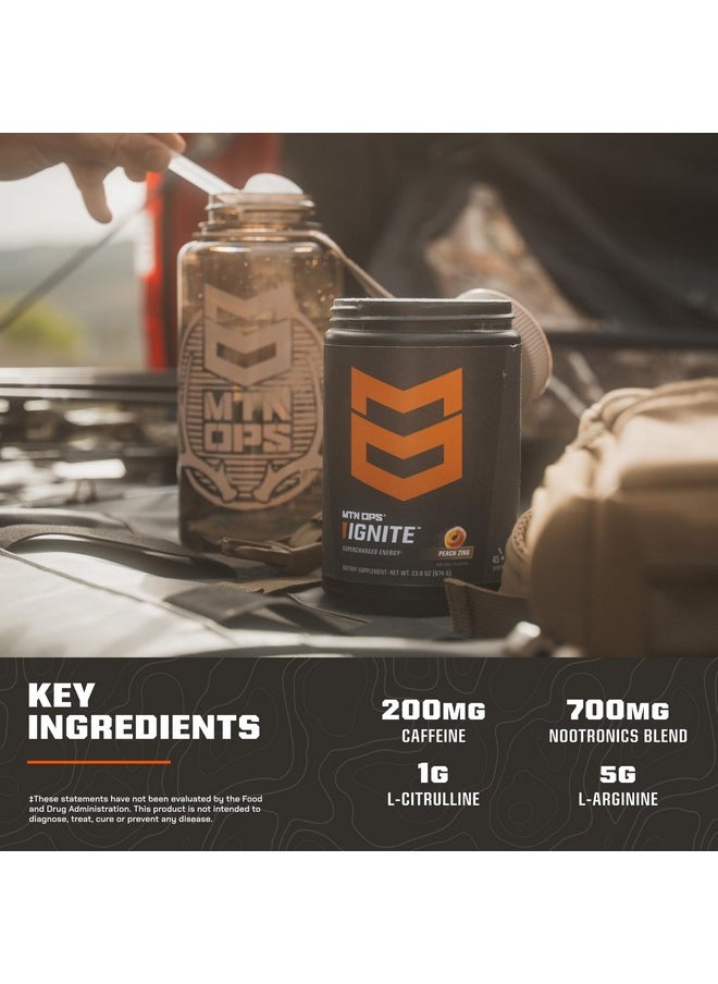 MTN OPS Ignite Energy Drink Powder, Gluten Free Nitric Oxide Supplement Drink Mix, L Arginine, L Citrulline, Caffeine & Nootropic Sugar Free Drink Mix, 45 Servings, Bull Rush