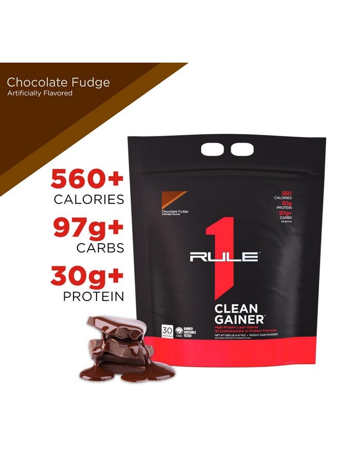 Rule One Proteins, R1 Clean Gainer - High-Protein Lean Gain Formula with 560 Calories, 30g of Full-Spectrum Protein, Over 90g Carbs, Under 6g of Fat (30 Servings, Chocolate Fudge)