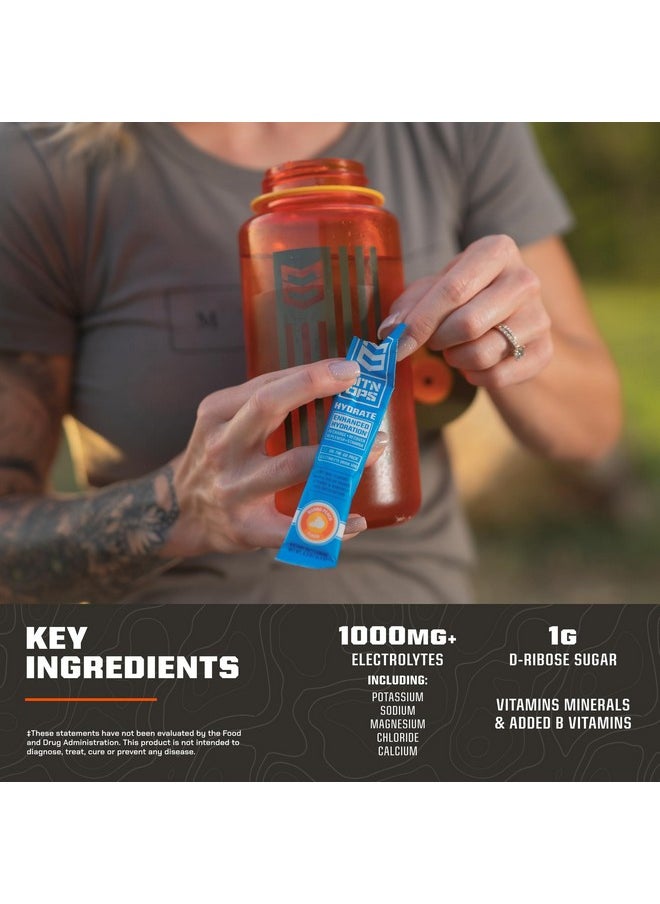 MTN OPS Hydrate Electrolytes Powder Drink Mix, 20 Single Serving On-The-Go Electrolyte Packs with Over 1000mg of Electrolytes per Serving, Lemon Lime
