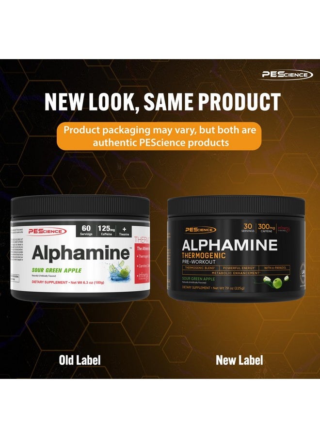 PEScience Alphamine, Sour Green Apple, 60 Scoops, Thermogenic Energy Powder with L-Carnitine