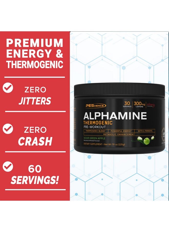 PEScience Alphamine, Sour Green Apple, 60 Scoops, Thermogenic Energy Powder with L-Carnitine