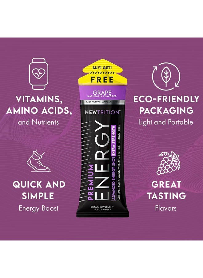 NewTrition Extra Strength Energy Shots Packets, Caffeine Energy Shots with Vitamin B & Amino Acids, Sugar-Free Vitamin Energy Shot, 1.7 fl oz, Grape, 24 Count