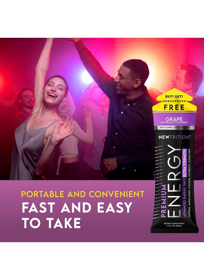 NewTrition Extra Strength Energy Shots Packets, Caffeine Energy Shots with Vitamin B & Amino Acids, Sugar-Free Vitamin Energy Shot, 1.7 fl oz, Grape, 24 Count