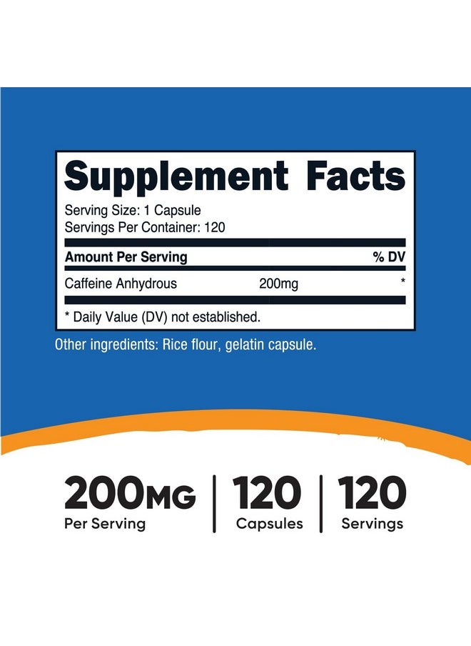 Nutricost Caffeine Pills 200mg, 120 Capsules - Gluten Free, Non-GMO