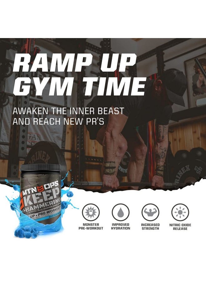 MTN OPS Pre-Workout Powder Energy Drink Keep Hammering Series by Cameron Hanes, Blue Raspberry, 20 Servings, 23.2oz