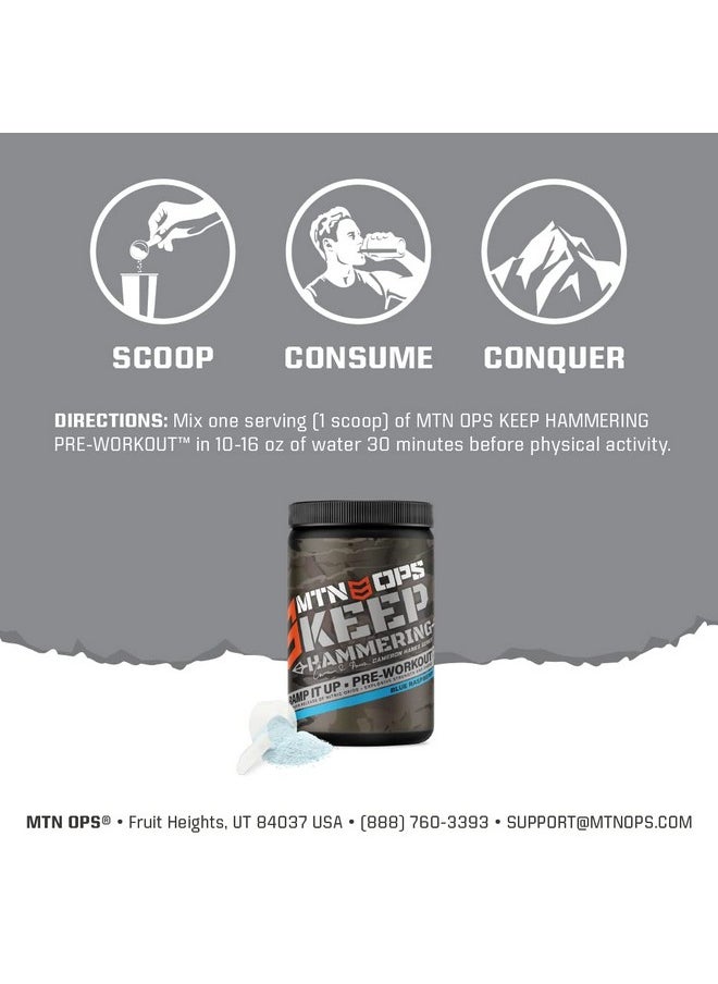 MTN OPS Pre-Workout Powder Energy Drink Keep Hammering Series by Cameron Hanes, Blue Raspberry, 20 Servings, 23.2oz