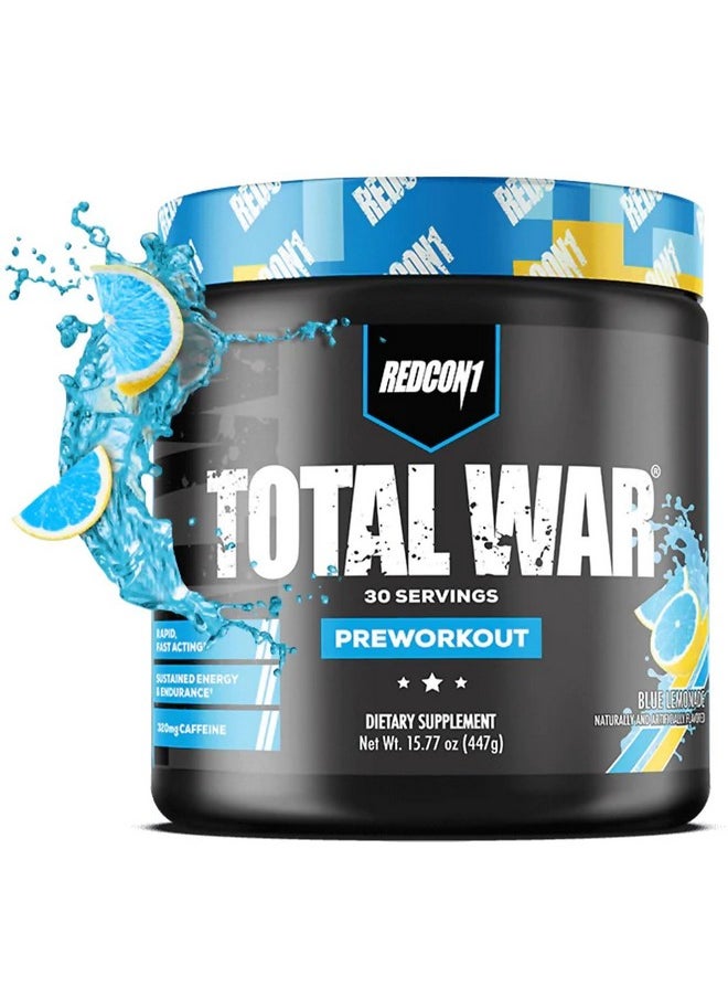 REDCON1 Total War Pre Workout Powder, Blue Lemonade - Beta Alanine + Citrulline Malate Keto Friendly Preworkout for Men & Women with 320mg of Caffeine - Fast Acting (30 Servings)