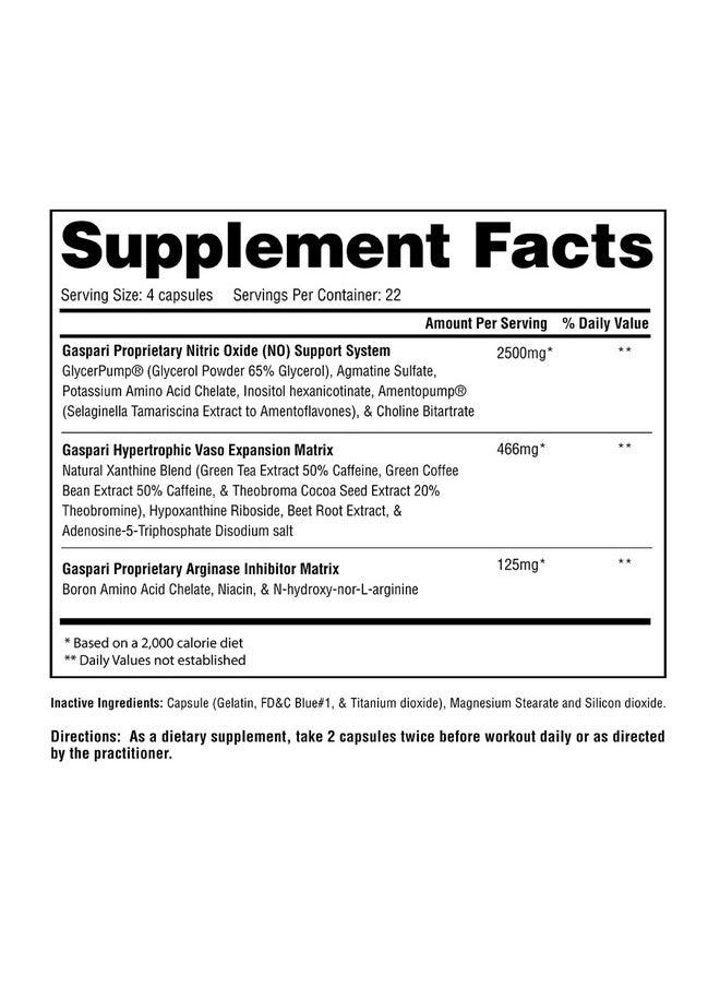 Gaspari Nutrition PlasmaJet, Legendary N.O. Nitric Oxide Maximizer, Increased Lean Mass and Strength, Maximum Vascularity and Vasodilation, 90 Capsule