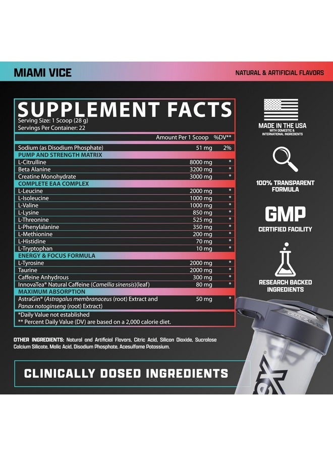 Nutrex Research Outlift Clinical | Clinically Dosed Pre Workout Powder with Creatine, 8G Citrulline, EAA | Energy, Performance, Pump Preworkout | Pineapple and Coconut | (22 Servings, Miami Vice)