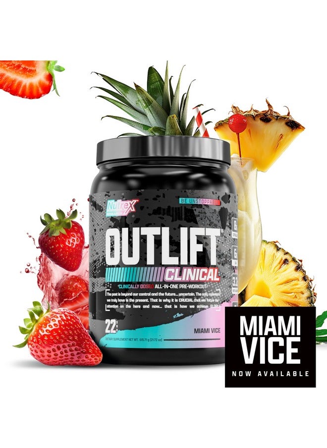 Nutrex Research Outlift Clinical | Clinically Dosed Pre Workout Powder with Creatine, 8G Citrulline, EAA | Energy, Performance, Pump Preworkout | Pineapple and Coconut | (22 Servings, Miami Vice)