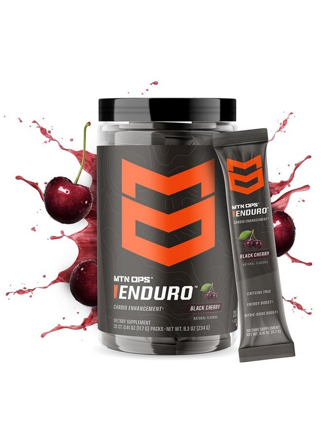 MTN OPS Enduro Trail Packs Nitric Oxide Supplement & Stim-Free Pre Workout - 20 Servings - with Magnesium Citrate, Beet Root Powder, Niacinamide, L Arginine & L Citrulline - Black Cherry Flavor