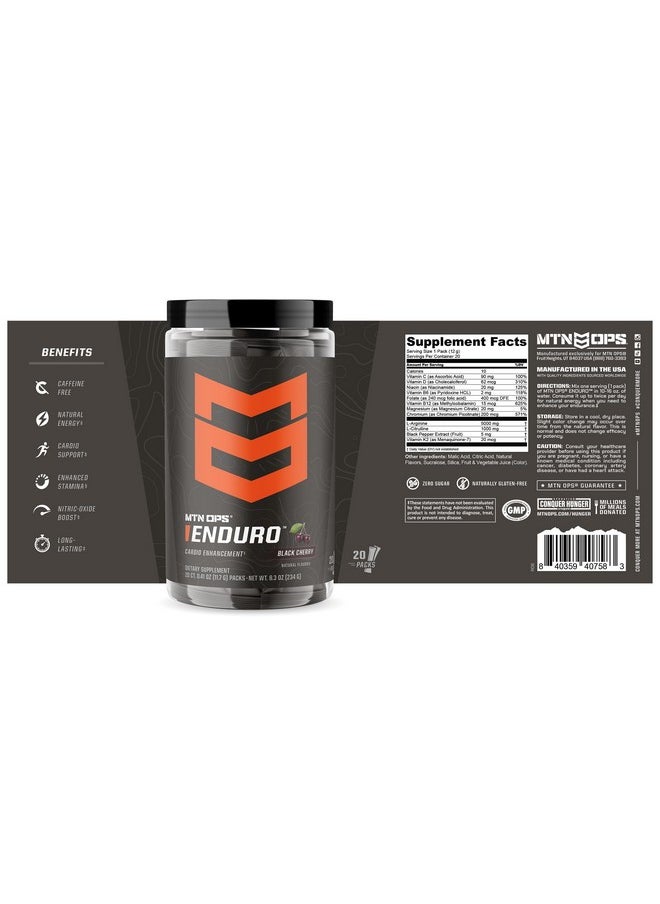 MTN OPS Enduro Trail Packs Nitric Oxide Supplement & Stim-Free Pre Workout - 20 Servings - with Magnesium Citrate, Beet Root Powder, Niacinamide, L Arginine & L Citrulline - Black Cherry Flavor