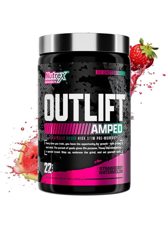 OUTLIFT Amped Max Dosed HIGH STIM Pre Workout Powder 6G Citrulline, 3.2G Beta Alanine, Alpha GPC, CognatiQ, Extreme Energy, Massive Pumps, Electrolytes (Strawberry Watermelon, 22 Servings)