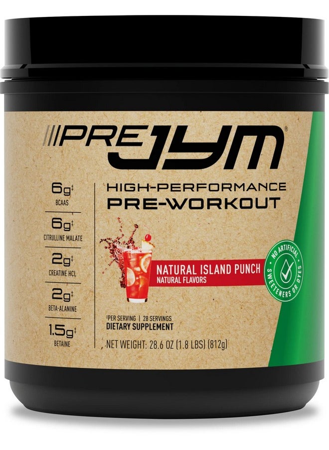 JYM Supplement Science Pre JYM Pre Workout Powder - BCAAs, Creatine HCI, Citrulline Malate, Beta-Alanine, Betaine, and More Naturally Flavored Island Punch Flavor, 30 Servings